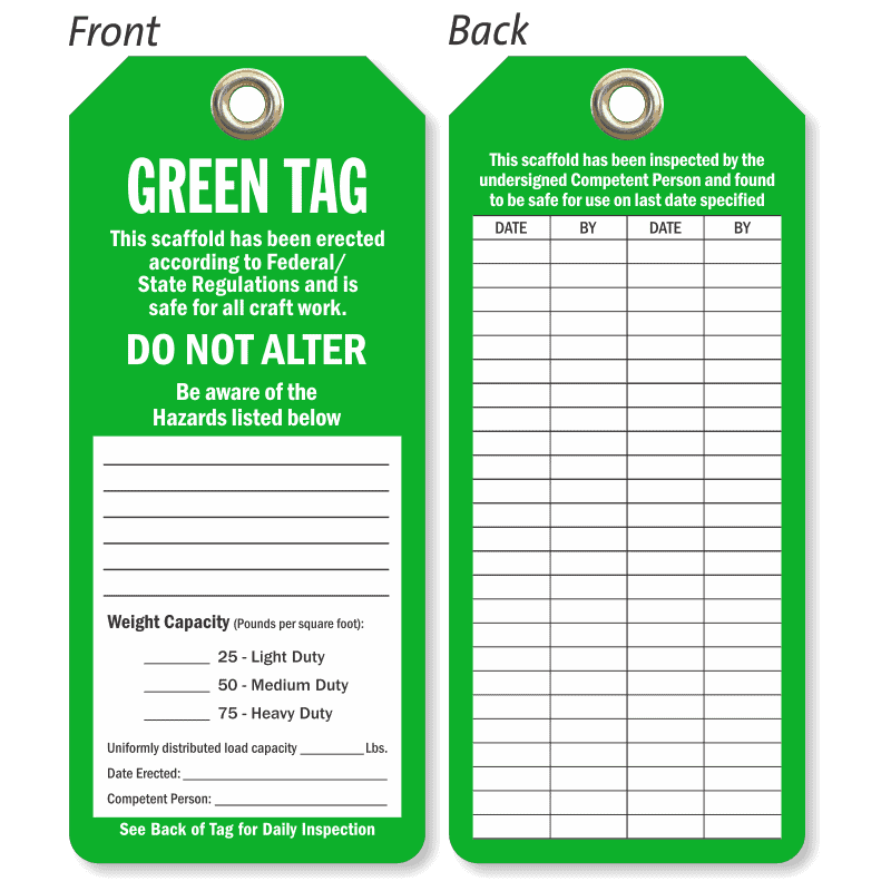 Green Tag Do Not Alter Scaffold Safety Tag
