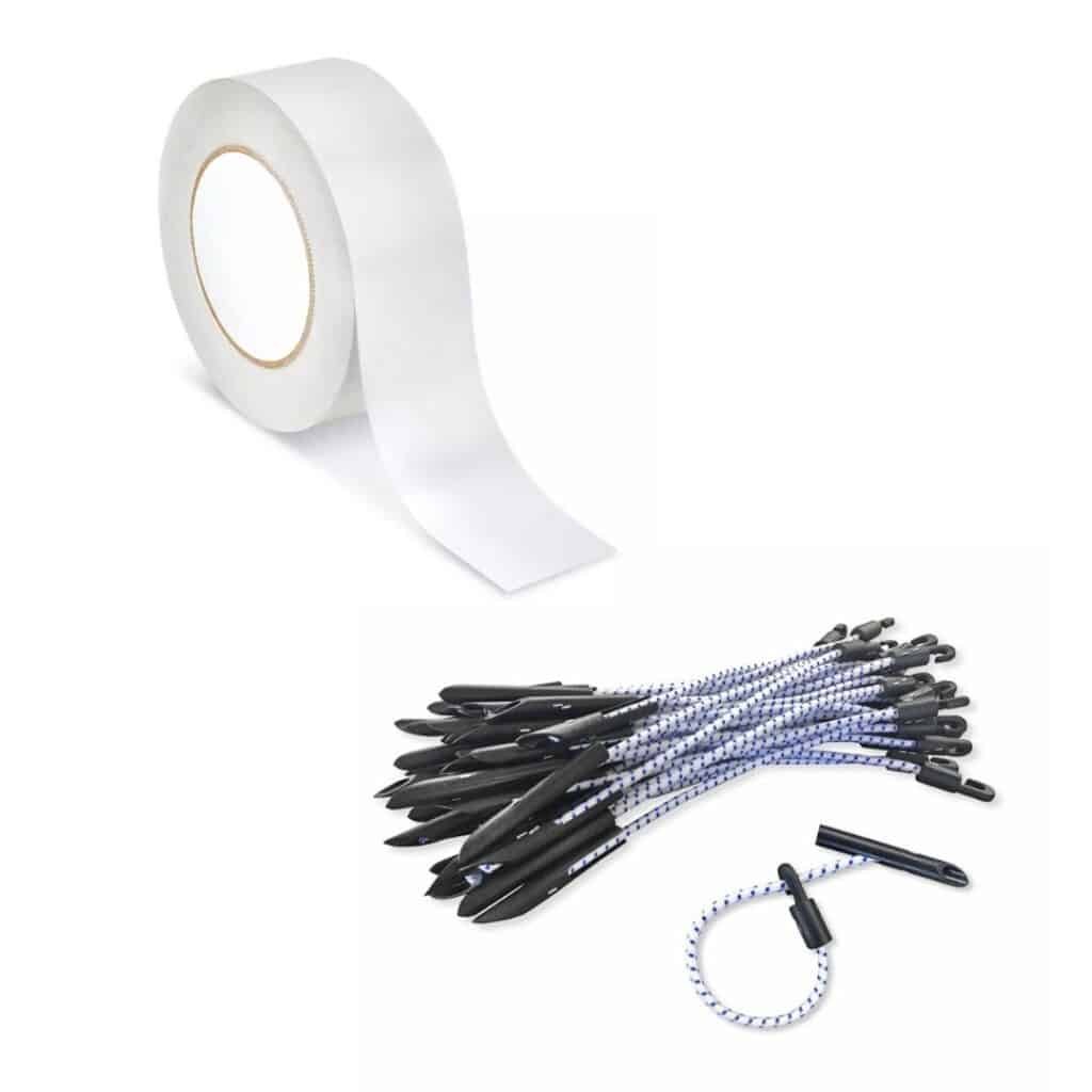 white Poly Tape and Elastic bungee ties