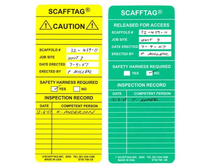 2-sides Green and Yellow Scaffold Tag Insert