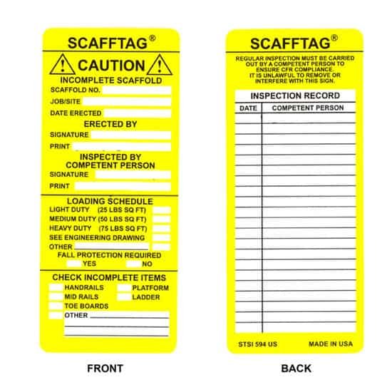 Yellow Polyester Scaffold Tag Insert